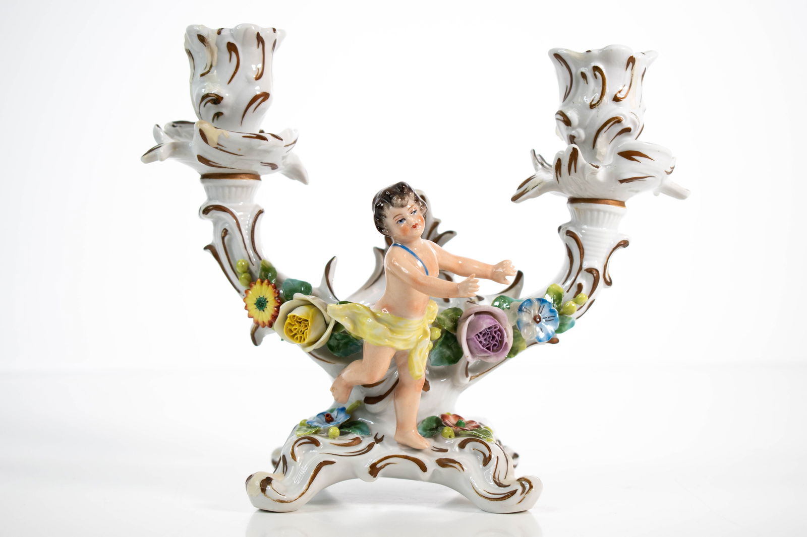 German Sitzendorf (Dresden Style) Candlestick: Sitzendorf (Dresden style) Candlestick ****We Offer In-House Shipping*** Approximately 7"H