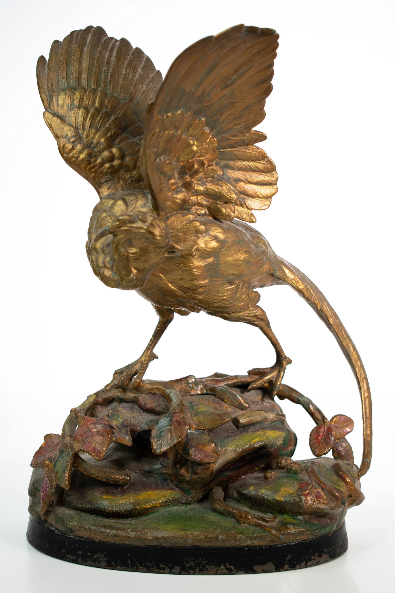 Ferdinand Pautrot (French Born1832 Bird Sculpture: A fine antique Bronze patinated sculpture of a Partridge or a bird with enamel decorations****We Offer In-House Shipping*** Approximately 13"H