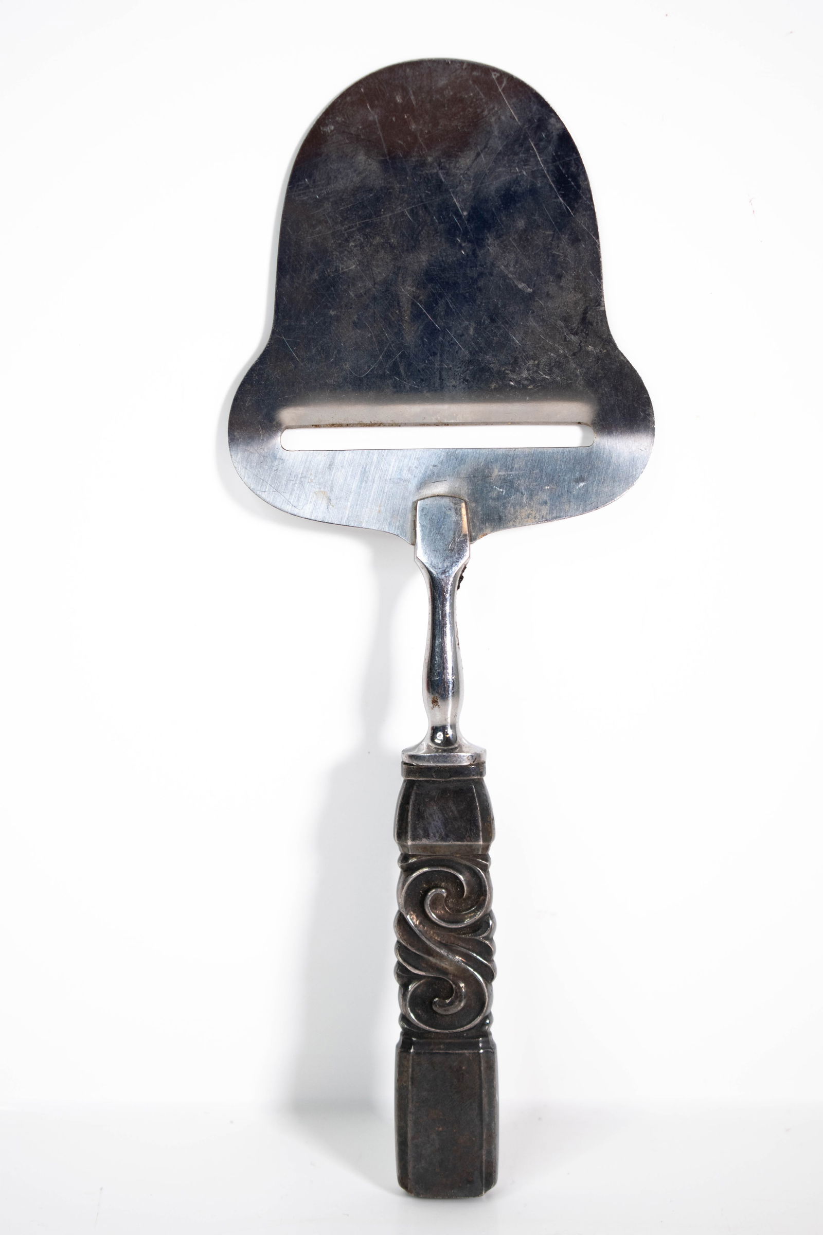 Georg Jensen Cheese Cutter Sterling Silver Denmark: Cheese slice by Georg Jensen with a sterling silver handle, signed. ****We Offer In-House Shipping*** Approximately 8"L