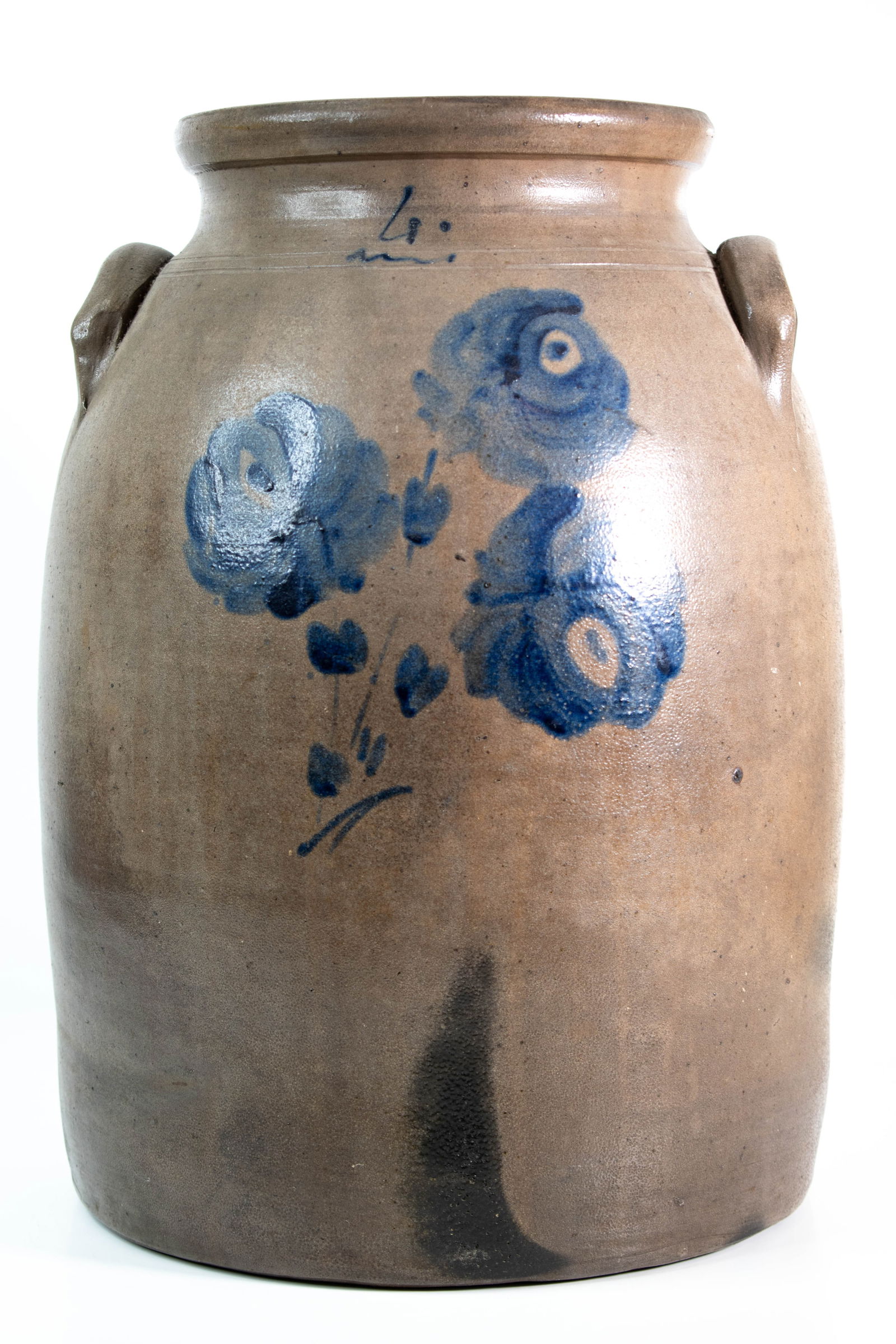 Antique Blue Decorated Stoneware 4 Crock (1 of 13)