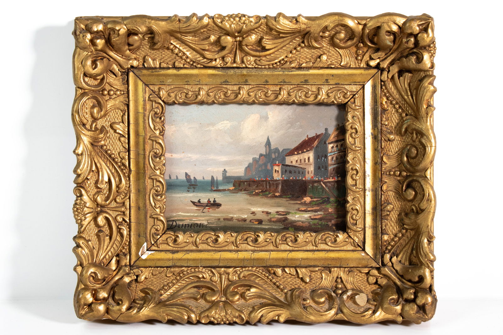 A painting with a frame: Height 9" Length 10" Multiple cracks are present throughout the frame ****We Offer In-House Shipping***