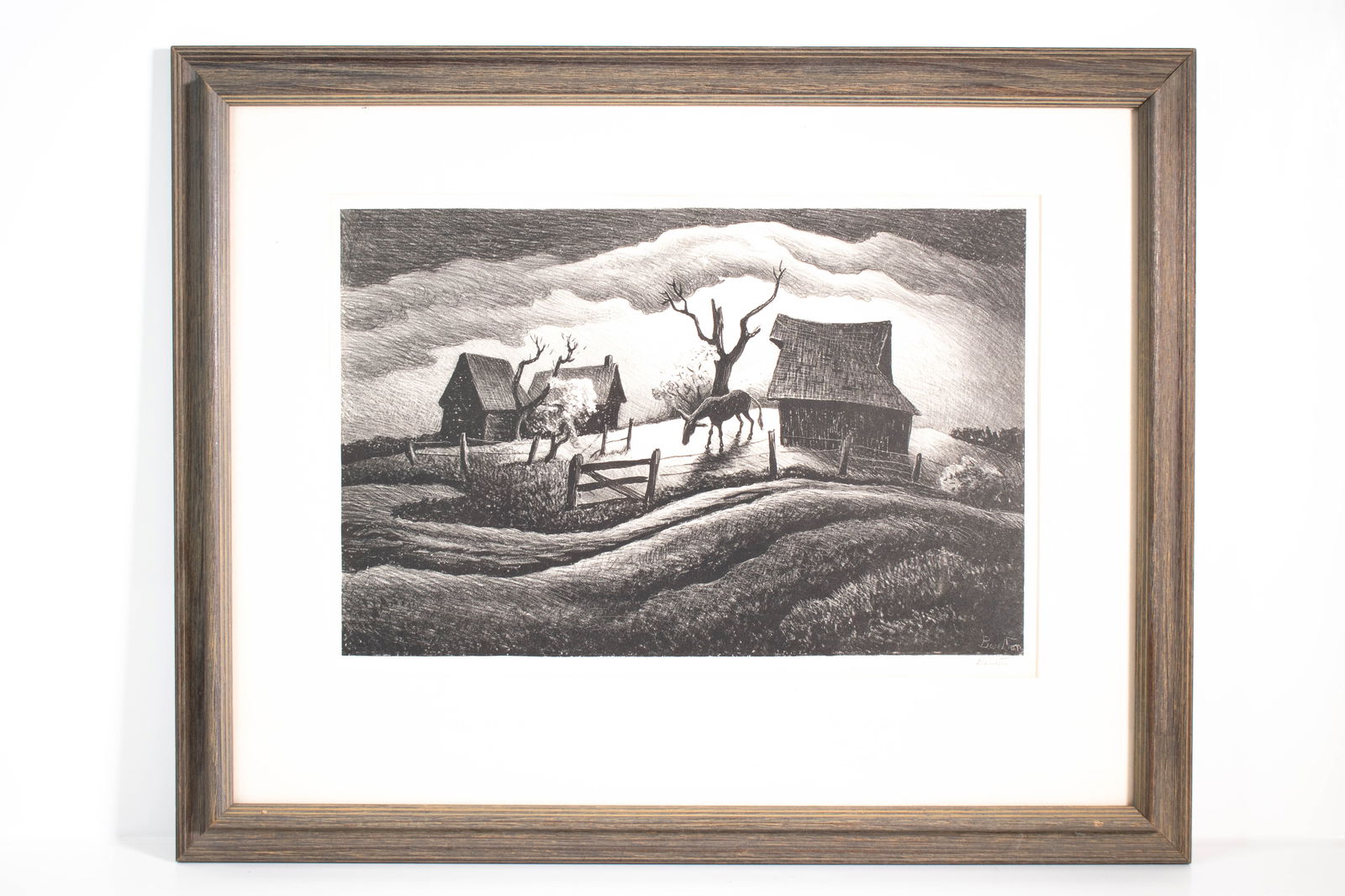 Thomas Hart Benton, 'Rainy Day' Pencil Signed: Original lithograph. Signed twice, once in plate and pencil signed. Just an amazing piece. Thomas Hart Benton, 1889-1975. Height 16" Length 20" ****We Offer In-House Shipping***