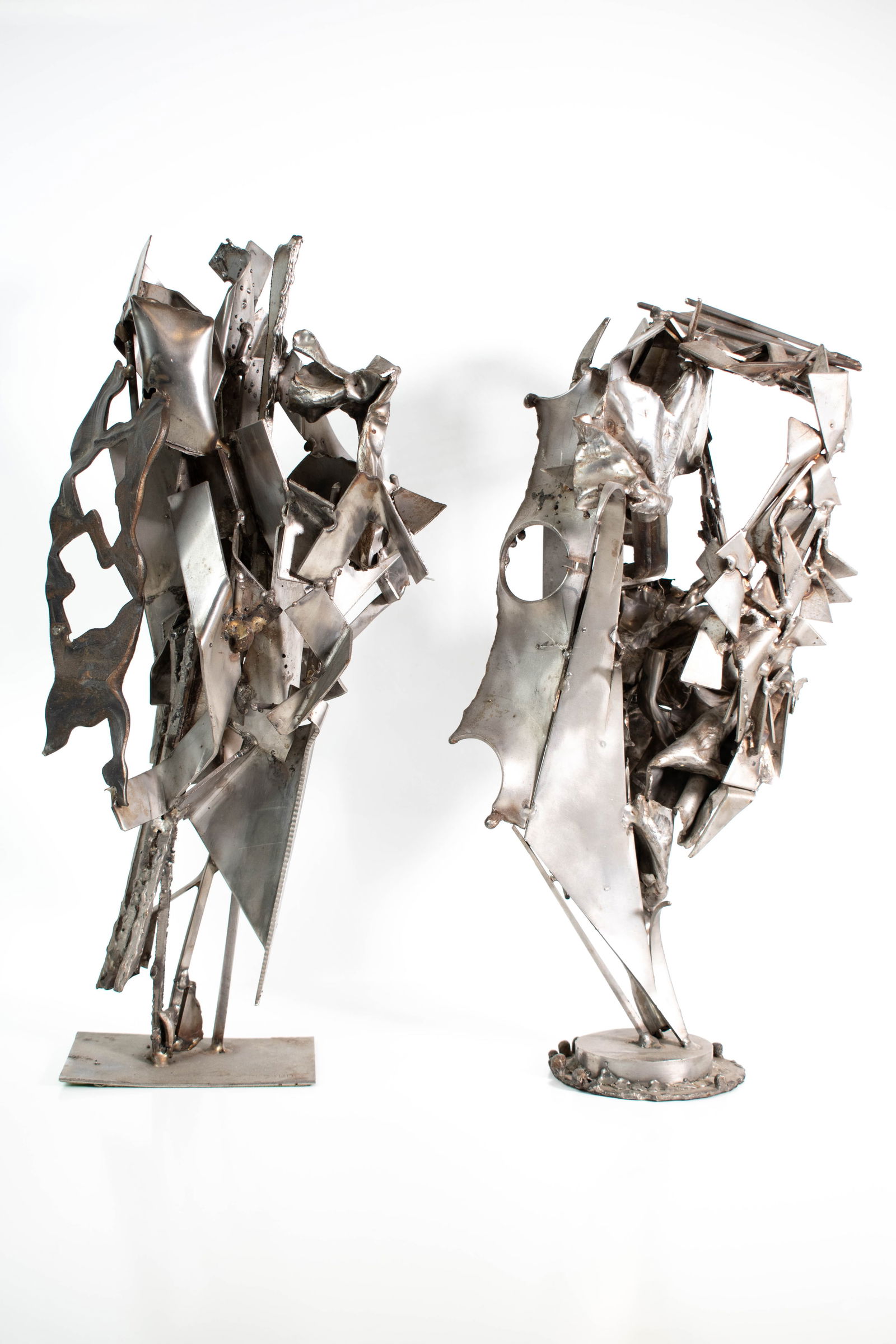 Albert Feraud Metal Sculptures (French 1921-2008): A fine and rare pair of untitled sculptures by French artist Albert Feraud. Welded steel, with signatures and numbers. A Chance to own a pair by this amazing modernist sculptor. Tallest item Height