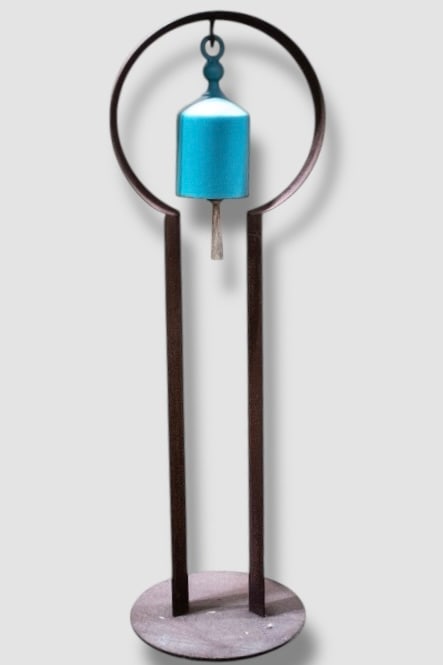 Tom Torrens Outdoor Gong: Iron and copper gong by Tom Torrens. Measures approx. 59"h x 19"w. Bell measures approx. 7"w. ****We Offer In-House Shipping***