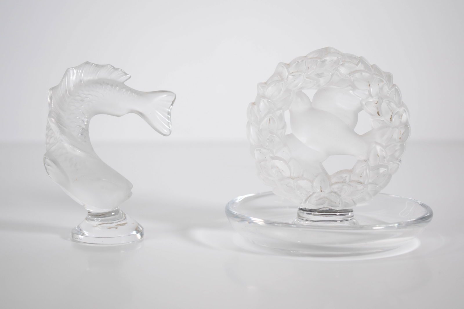 Lalique Art Glass Figure and Ring Dish: Both are signed Lalique. Tallest item Height 3" ****We Offer In-House Shipping***