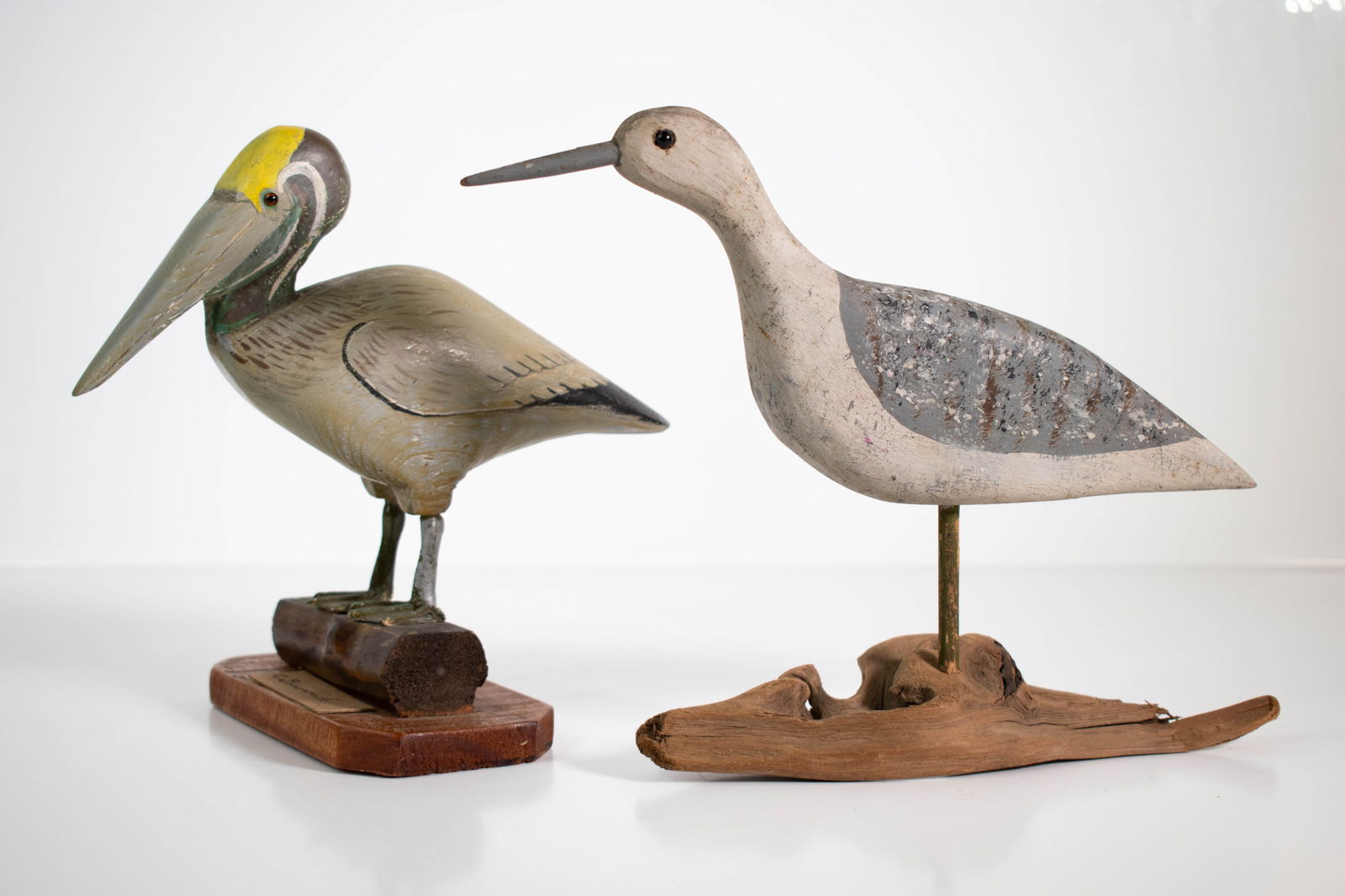 Folk Art Carved Shore Birds (Signed): Folk art carved birds. Height 8.5" ****We Offer In-House Shipping***