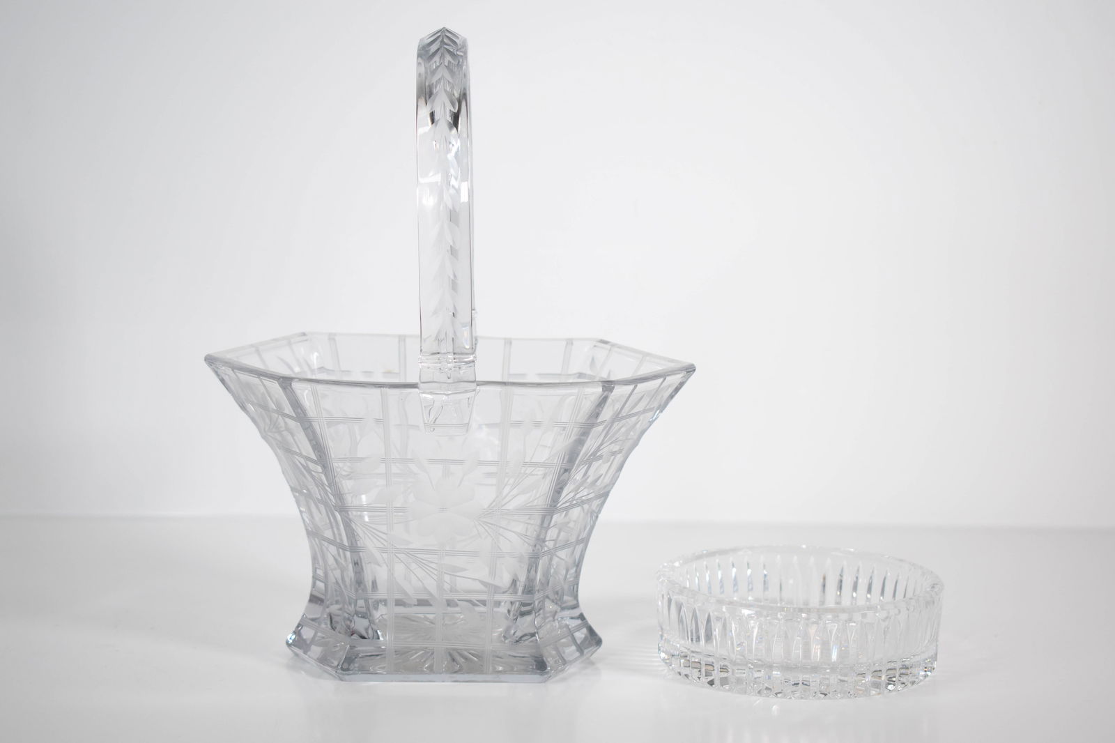 Cut Glass Basket and Bowl (1 of 7)