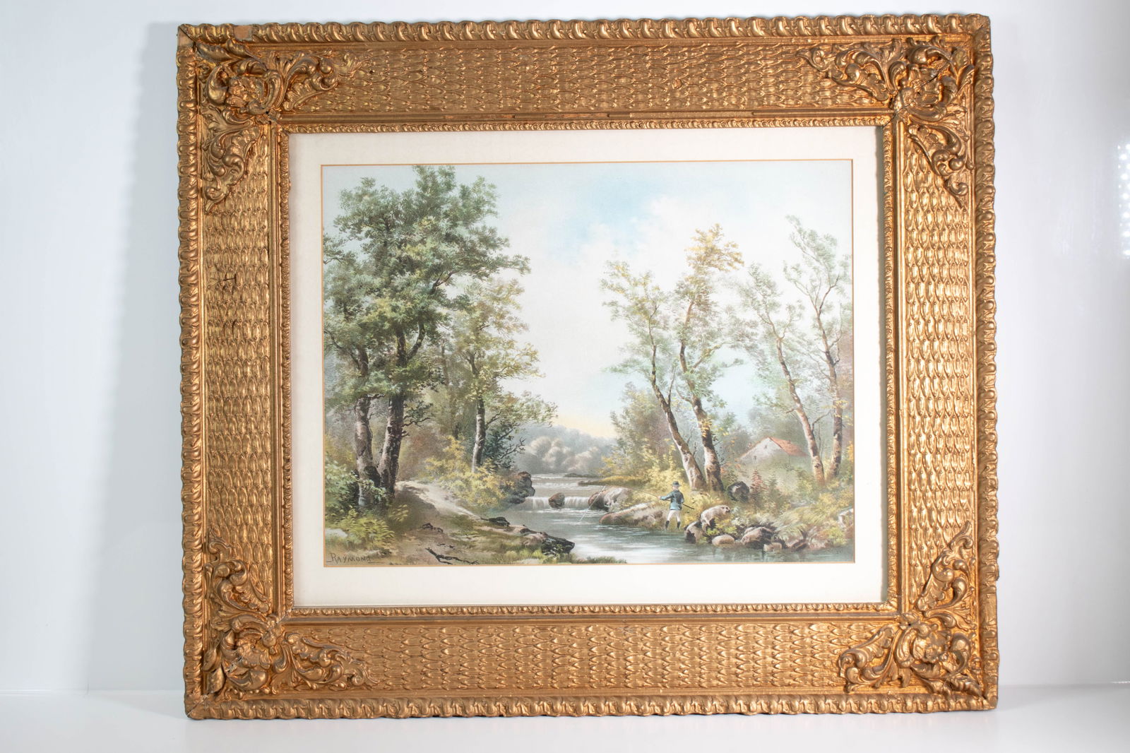 Antique Colored 19th Century Lithograph (Signed): A nice 19th century lithograph of a landscape, signed Raymond.. Height 23" Length 27" ****We Offer In-House Shipping***