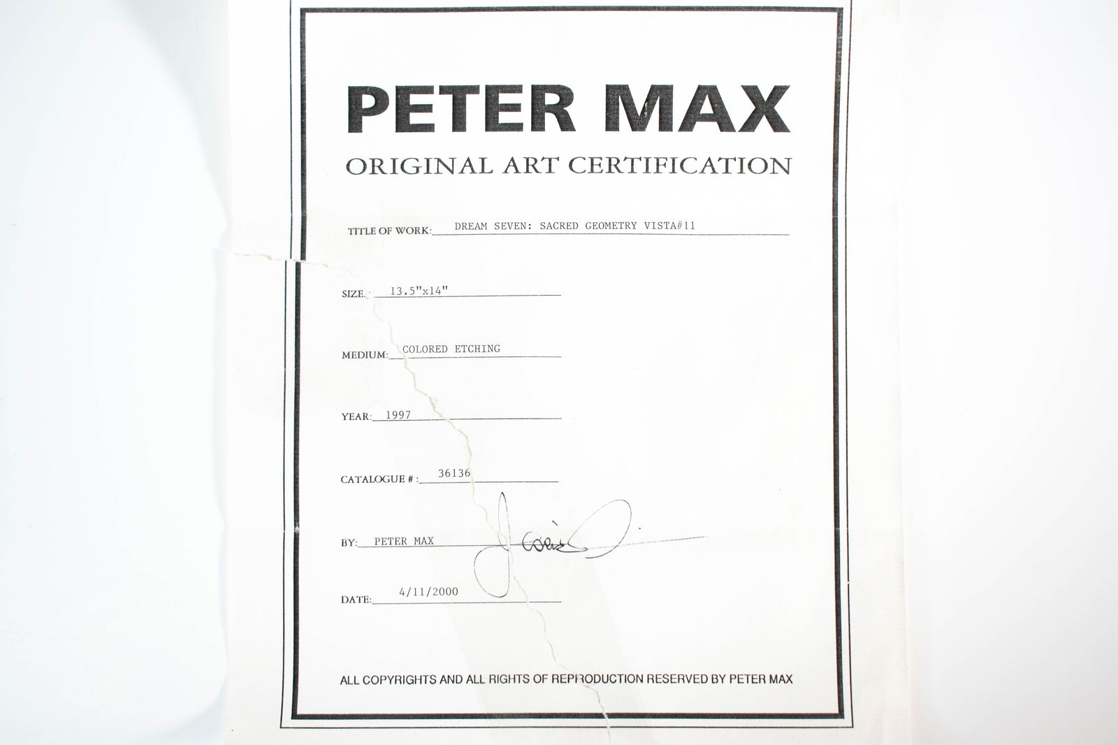 Peter Max Etching 'Dream Seven' Signed Dated 2000 - 7