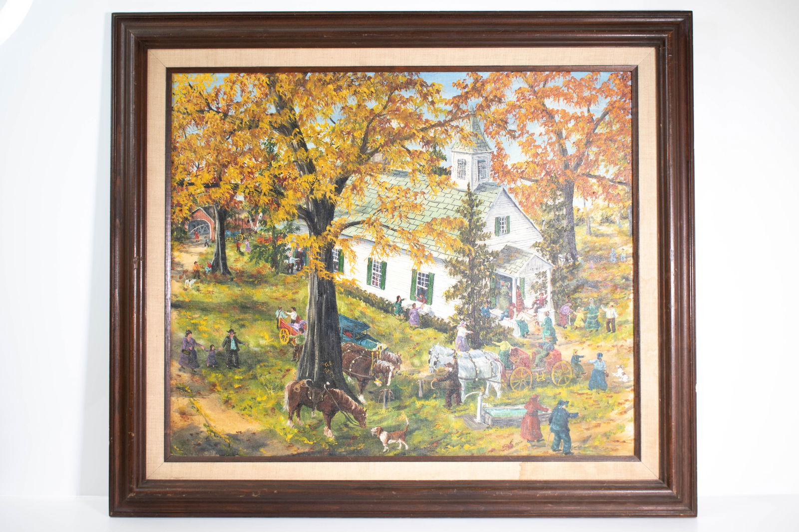 Gerald Lee Nees, Going to Church on Sunday Morning: Nice folk art painting. Title on the reverse, 'Going to Church on Sunday Morning'. Born 1938, Cory, IN. Height 26" Length 30" ****We Offer In-House Shipping***