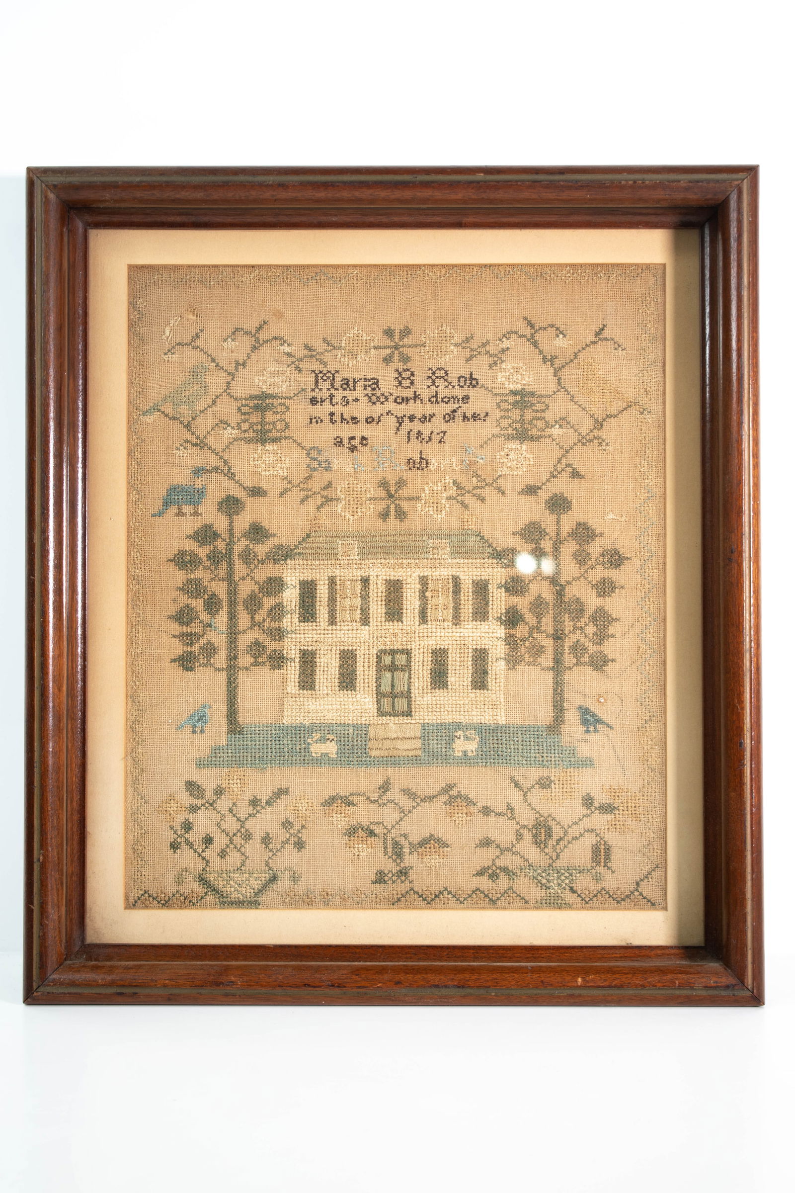 Antique Sampler Circa 1817: A fine Pennsylvania sampler dated 1817 or 1812. Height 16.5" Length 14.5" ****We Offer In-House Shipping***