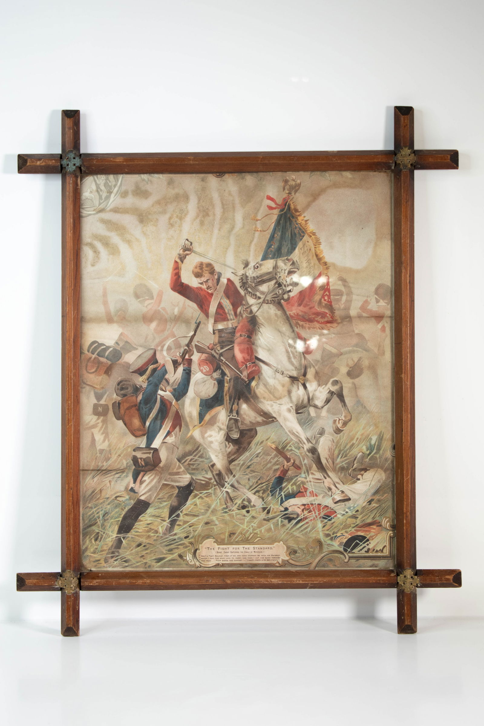 The Fight For The Standard Colored Lithgraph: A late 19th to early 20th century colored lithograph. Fitted with a nice folk art frame. Height 21" ****We Offer In-House Shipping***