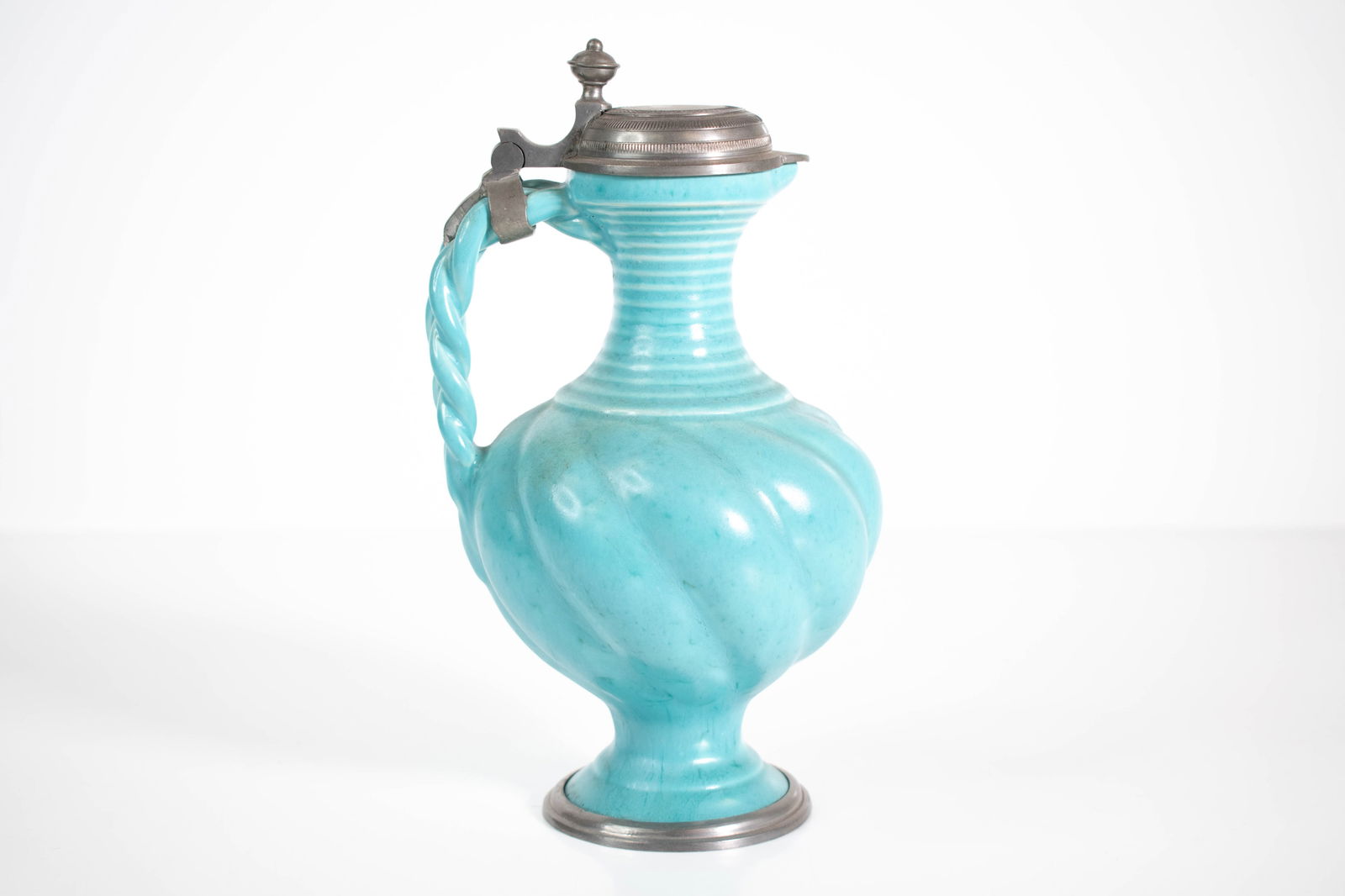 Pottery Jug with Lid: Signed on it's base. Striking color blue, Circa 1880-1900. Height 8" ****We Offer In-House Shipping***