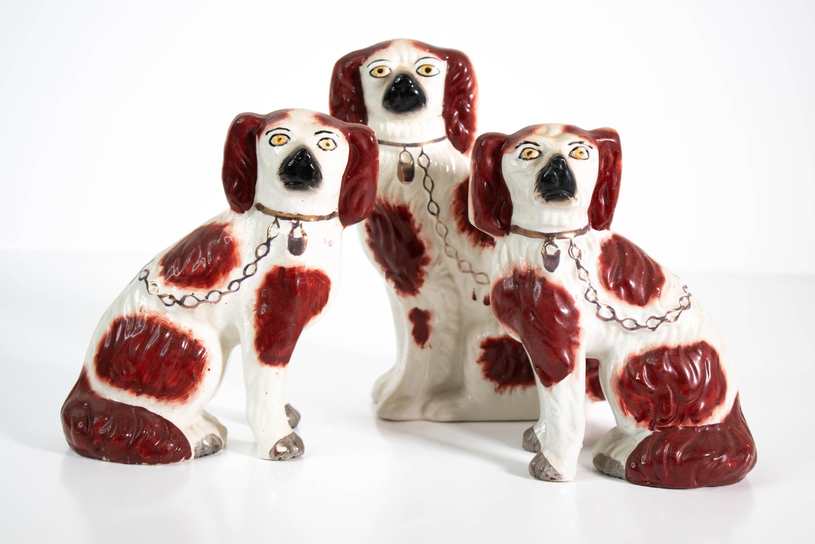 English Staffordshire Dogs: Collection of three, England Tallest dog Height 7.5" ****We Offer In-House Shipping***