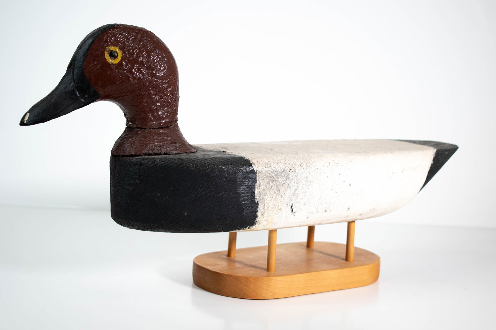 Early Slab Duck Decoy: Early slab or flat bottom working hunter's rig. Most likely Chesapeake Bay, Delaware River or Midwest river, signed. Circa 1930-1950, but could be earlier. Length 18"