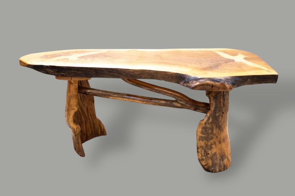 Mid Century Modern Live Edge Coffee Table: Measures approx. 37"w x 14.75"h x 17.5"deep ****We Offer In-House Shipping***