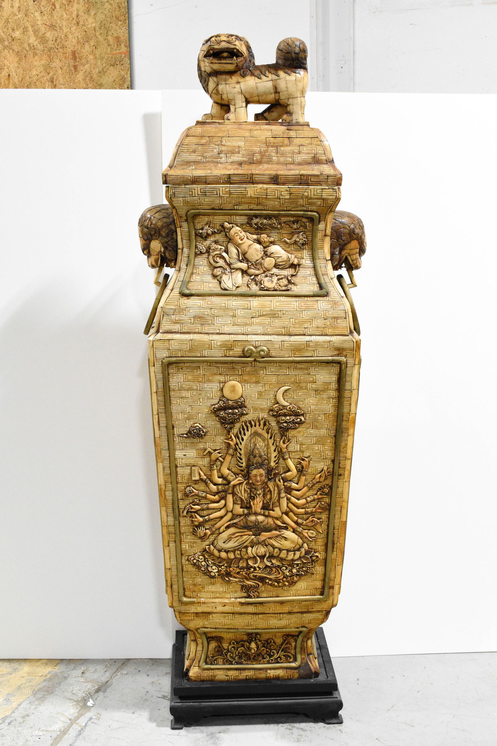 Large Chinese Carved Bone Covered Urn: Height 46" ****We Offer In-House Shipping***