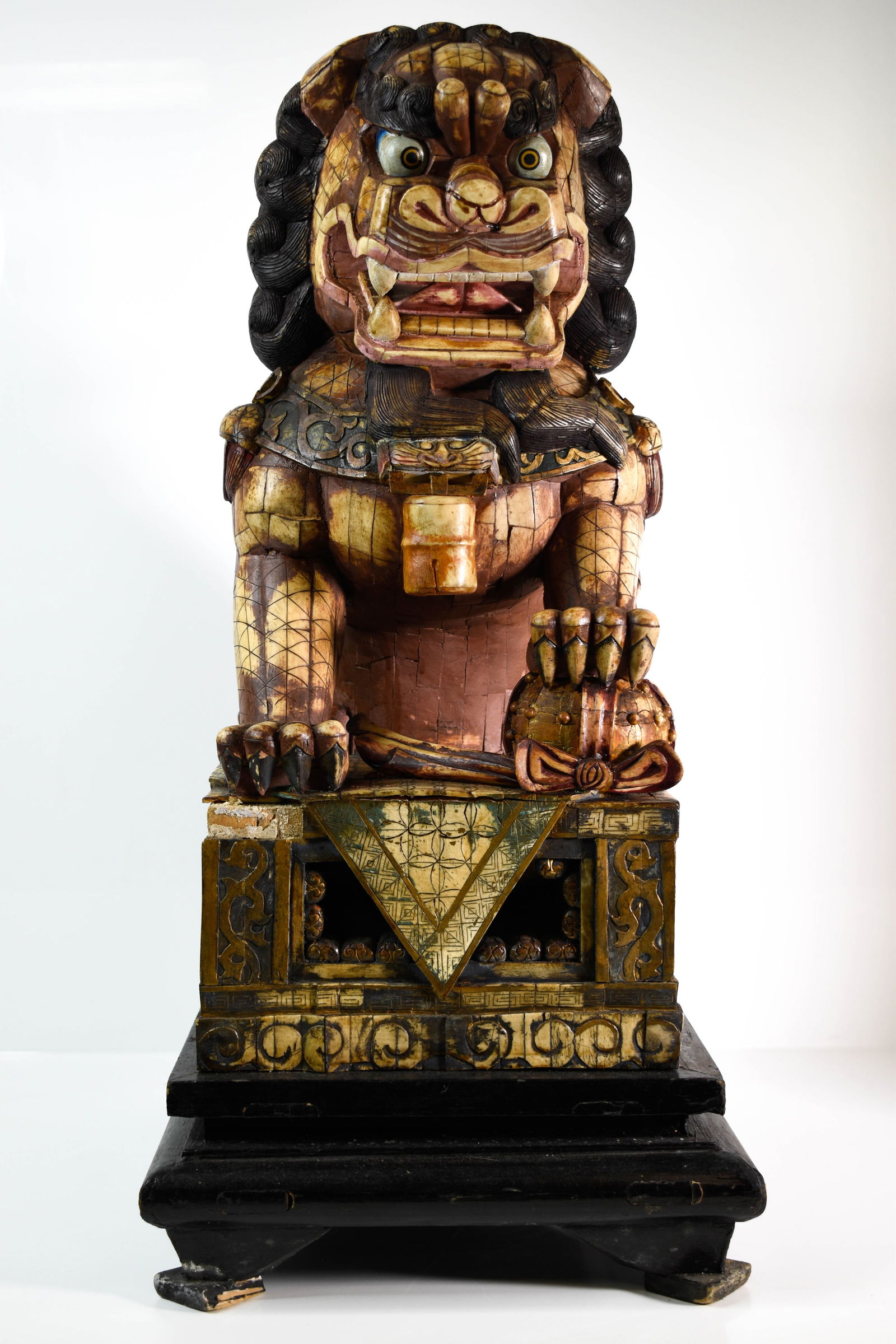 Monumental Chinese Carved Bone Foo Lion: Height 29" ****We Offer In-House Shipping***