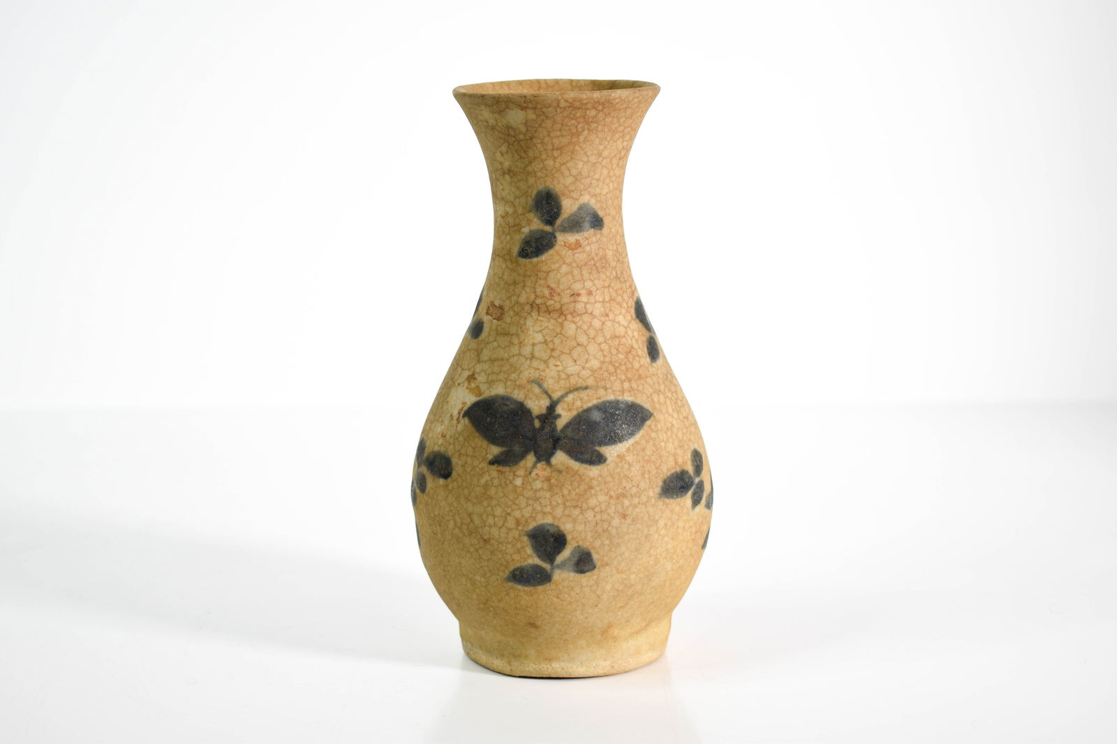 Chinese Butterfly Vase: Old Chinese vase with Blue decorations. Height 7.5" ****We Offer In-House Shipping***