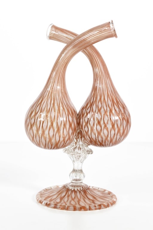 Murano Filigrana Latticino Cruet Art Glass: Interest glass cruet. Height 9" ****We Offer In-House Shipping***
