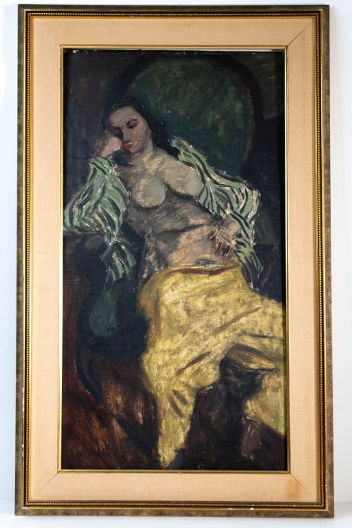 Milton Avery Impressionist Painting Woman Born1885: Oil on canvas or canvas laid on board. Titled # 7 Woman. A draped nude, Impressionist painting by Milton Clark Avery, 1885-1965 New York. With other possible information or notes on the reverse.