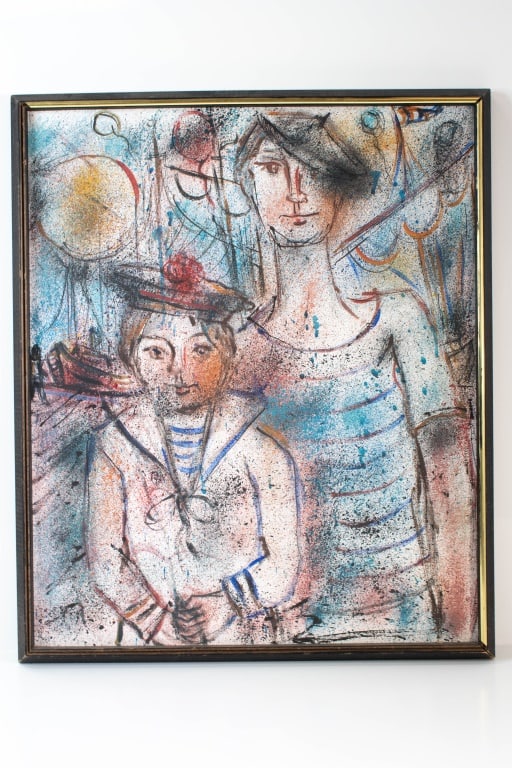 Abstract Acrylic on Canvas Circa 1960-1970: Modernist or Abstract, untitled and no signature found, in the manor of Marc Chagall. Circa 1960-1970. Height 26" Length 21" ****We Offer In-House Shipping***