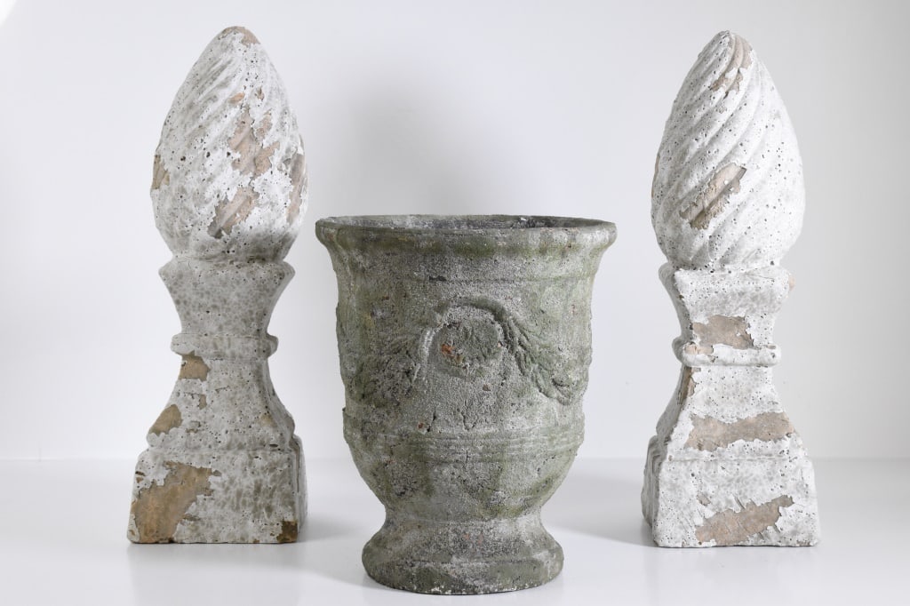 Terracotta Corbels and Pot: Terracotta, probably Italian Approximately 16"H