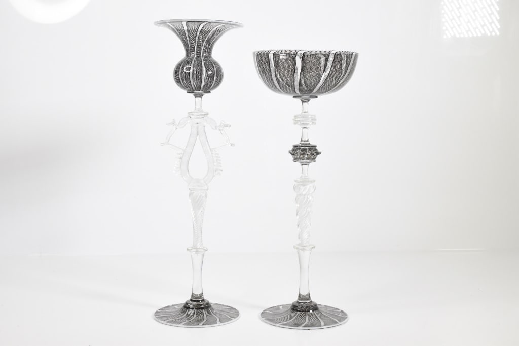 Italian Murano Latticino Art Glass Compotes (1 of 12)