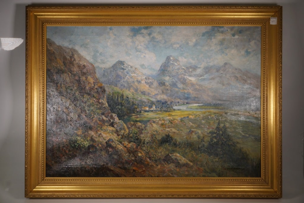 George A Newman Oil on Canvas Landscape: Includes a fine SLR George A Newman oil on canvas measuring approx. 36"l x 27.5"h x 2"w