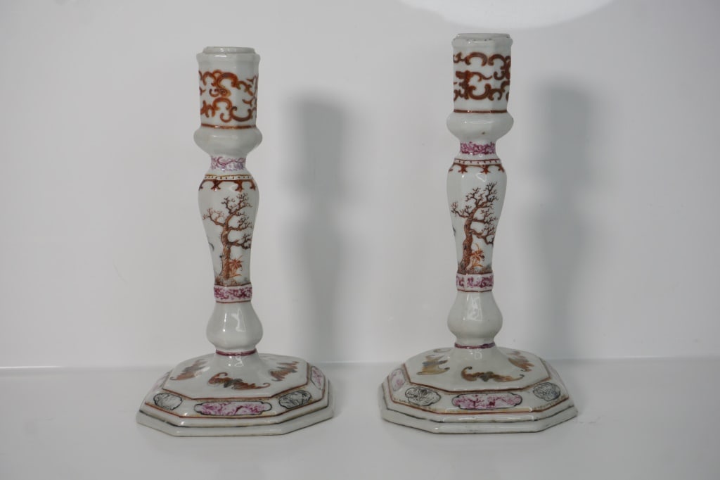 18th Century Qing Candle Sticks: 18th Century Qing Candle Sticks, measuring apporox. 8"