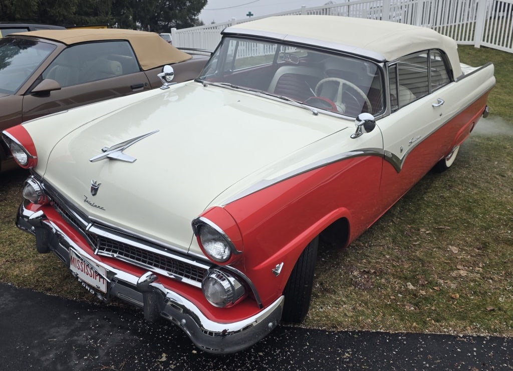 1955 Ford Fairlane Crown Victoria 48,747 Miles: Mileage: 48747 1955 Ford Model conv Vin; U5CC1057321 This 1955 Ford Fairlane Crown Victoria is a classic American two-tone coupe, presented in an eye-catching red and white exterior with a matching pe