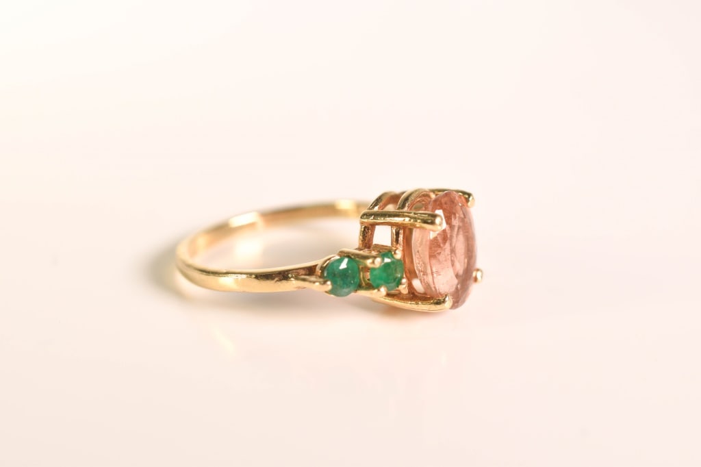 14K Gold Tourmaline & Emerald Ring 3.6g - 2