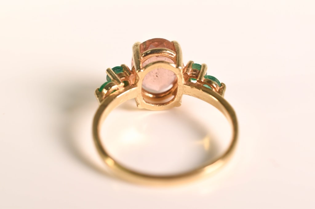 14K Gold Tourmaline & Emerald Ring 3.6g - 3