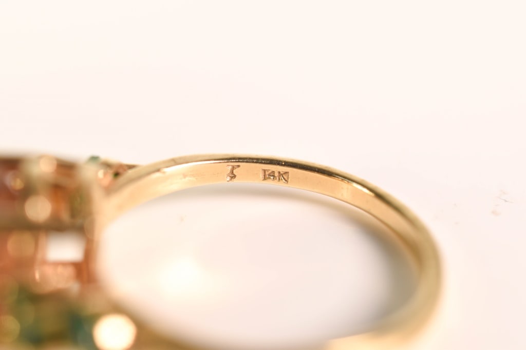 14K Gold Tourmaline & Emerald Ring 3.6g - 4