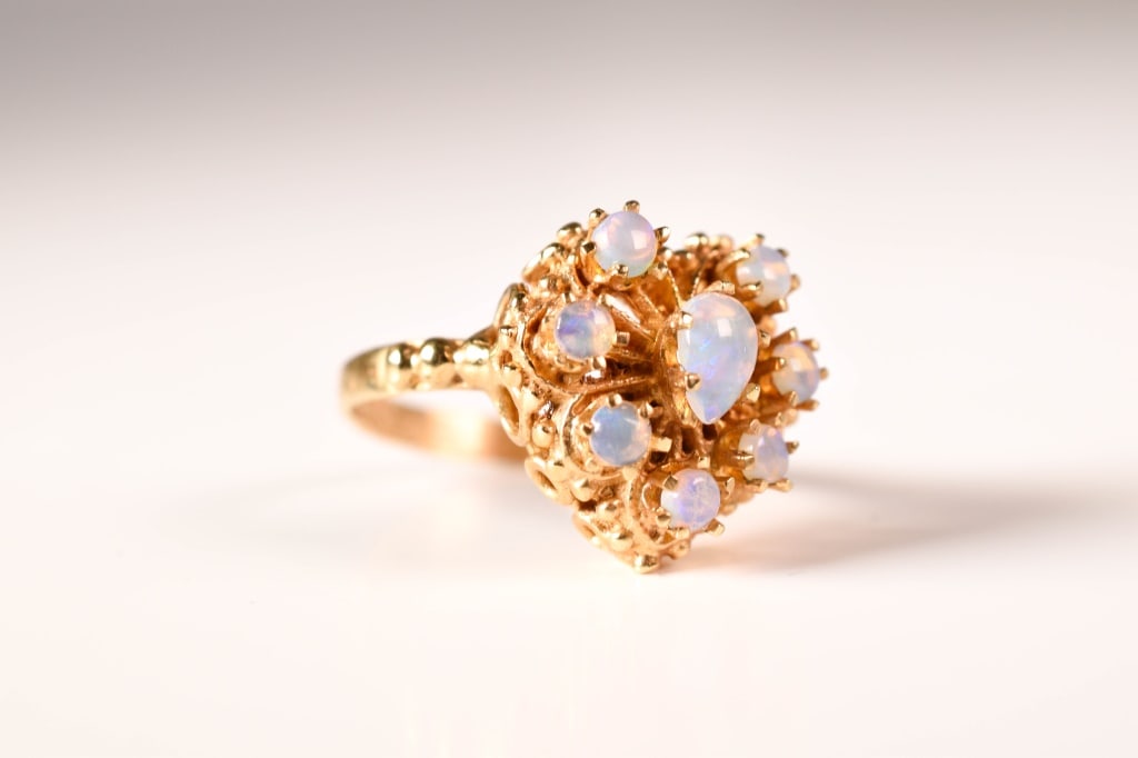 14K Gold & Opal Clusters Ring 4.2g (1 of 8)