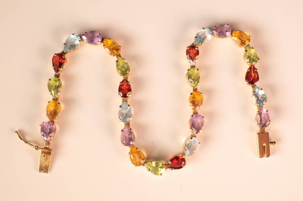 14K Gold & Semi-Precious Stones Bracelet 6.4g (1 of 8)