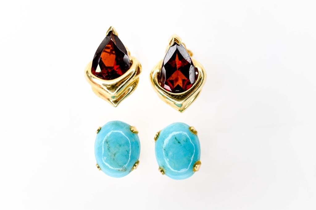 14K Gold, Garnet & Turquise Earrings 4 Grams (1 of 5)