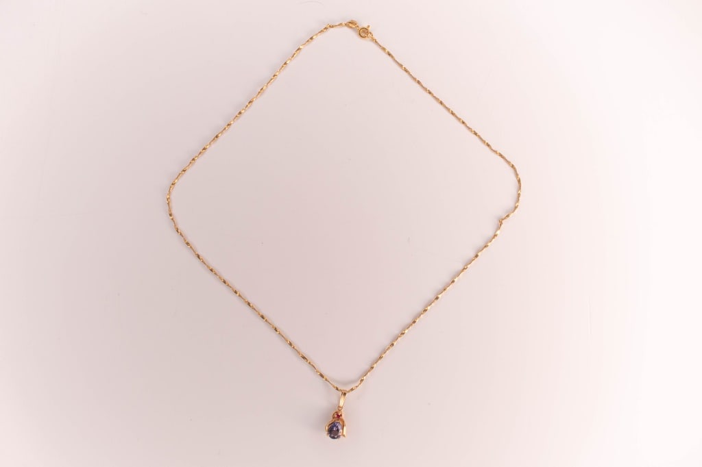 14K Gold, Ruby & Tanzanite Necklace 18" 3.2 Grams (1 of 5)