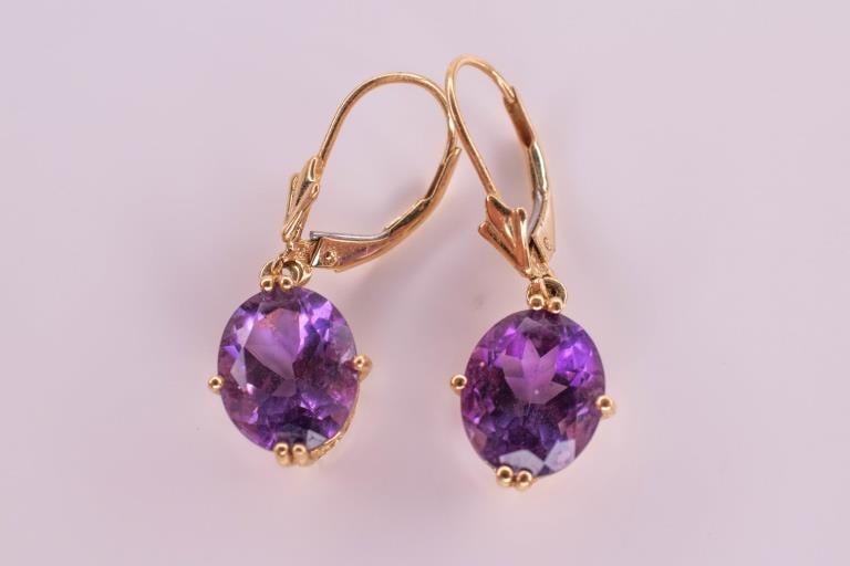 14K Gold & Amethyst Earrings 3.7 Grams (1 of 3)