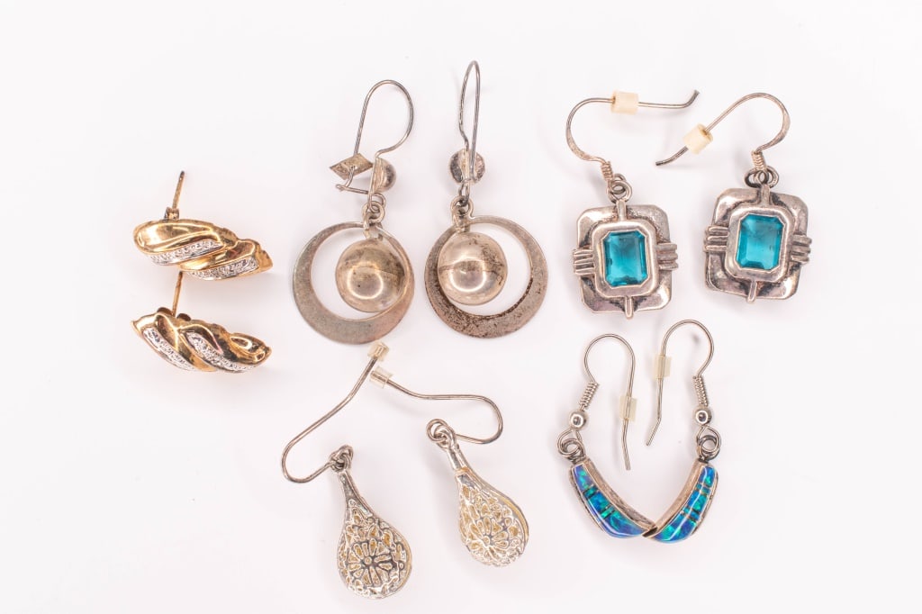 Sterling Silver, Blue Glass & Opal Earrings (1 of 4)