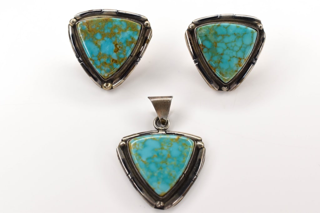 Sterling Silver & Turquoise Jewelry: sterling, marked TF Navajo, turquoise