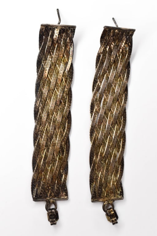 Sterling Herringbone Braided Earrings: pair of herringbone braided sterling earrings