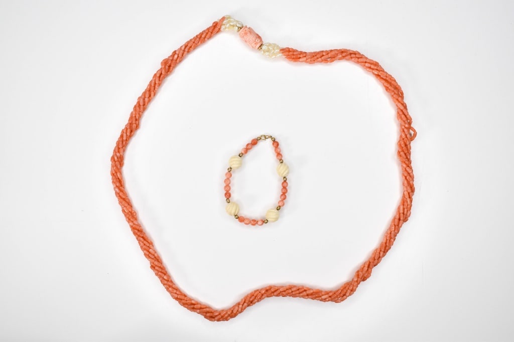 Coral & Fresh Water Pearl Beaded Necklace (1 of 3)
