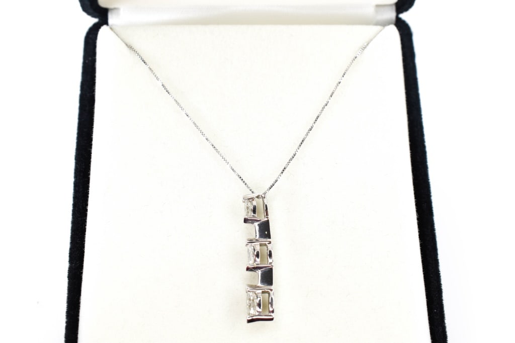 14K Gold Triple Diamond Pendant on Chain (1 of 4)