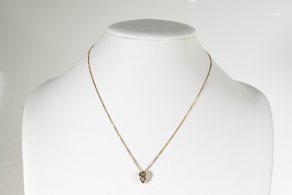 14K Gold CZ Tear Drop Pendant on Chain (1 of 8)