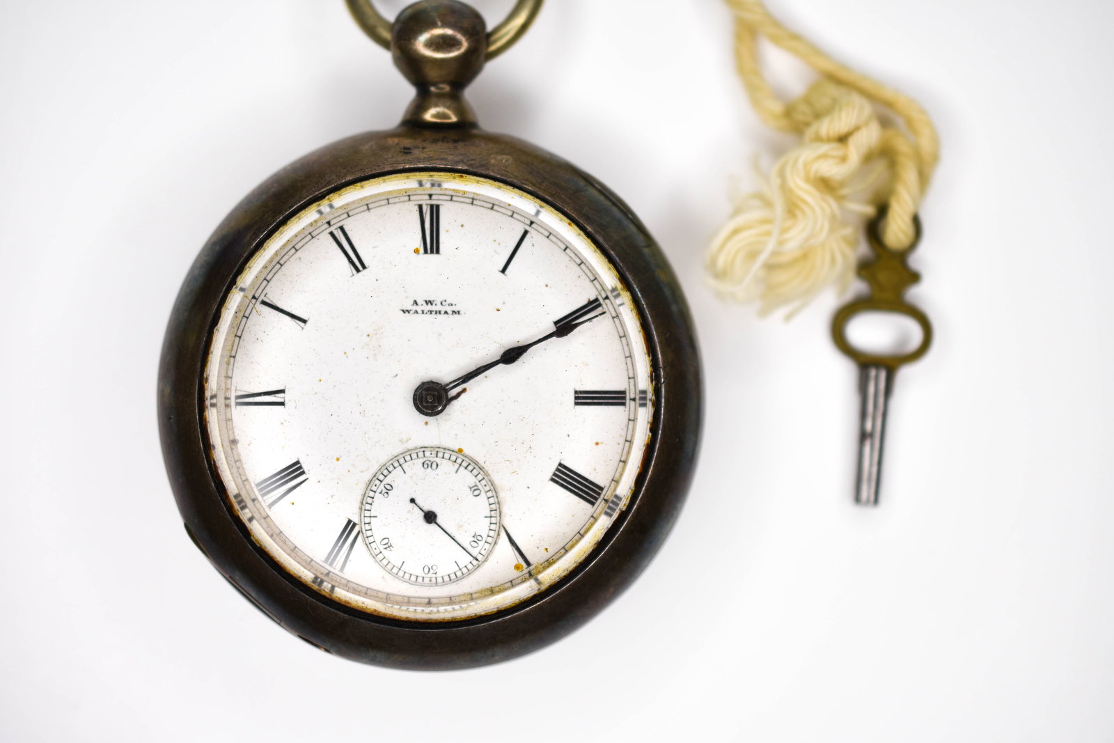 Antique A.W. Co. Waltham Sterling Pocketwatch 925: This antique A.W. Co. Waltham pocket watch features a P.S. Bartlett grade movement, serial number 1,318,100, manufactured between March and May of 1880. Housed in a case marked “AM Watch Co.