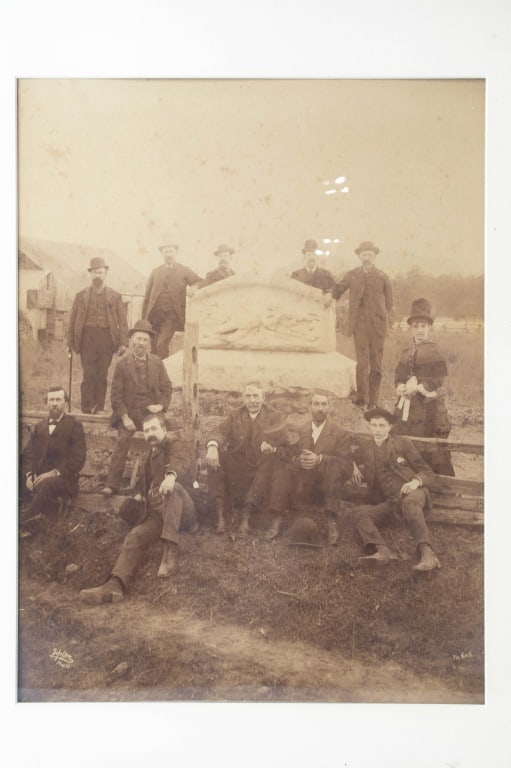 149th PA Survivors Monument Dedication: Photograph of Civil War Monument Dedication of the 149 PA Infantry Regiment. The backing was not removed. Interesting: there's a ink block stamp from Tiptons on the back. Written in pencil 149th Pa Su