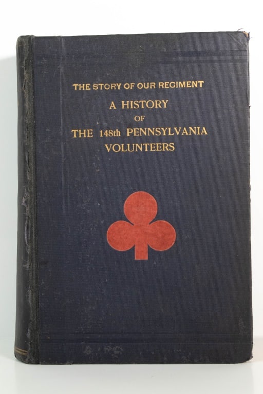 History of the 148th Pennsylvania Volunteers 1904: Published 1904 by Kenyon Printing. 1096 pages. Some staining on the top edge of the pages towards the rear of the book. Cover shows wear. I thumbed through it quickly and didn't see any loose pages. F