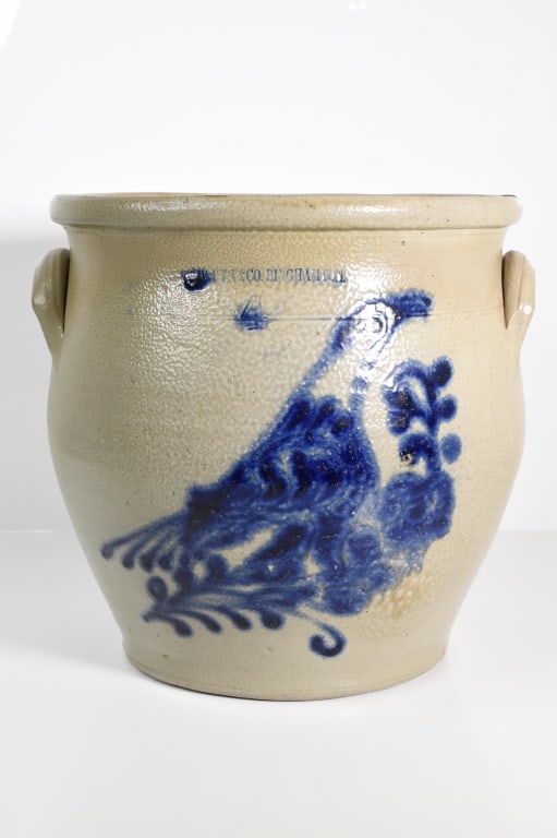 N White Binghamton Blue Decorated Bird Crock (1 of 12)