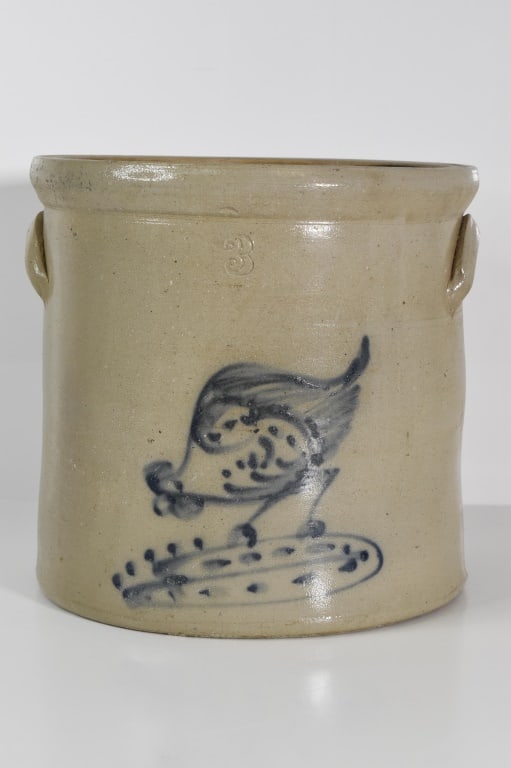 3 Gallon Blue Decorated Chicken Stoneware Crock (1 of 11)